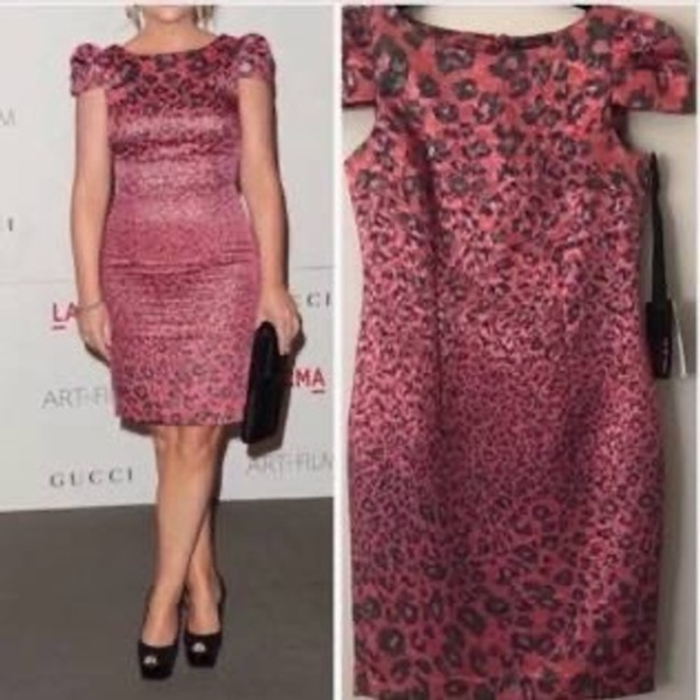 Giambattista Valli for Impulse Leopard Metallic Shift Dress Pink Red Size 6‎ - Picture 6 of 6